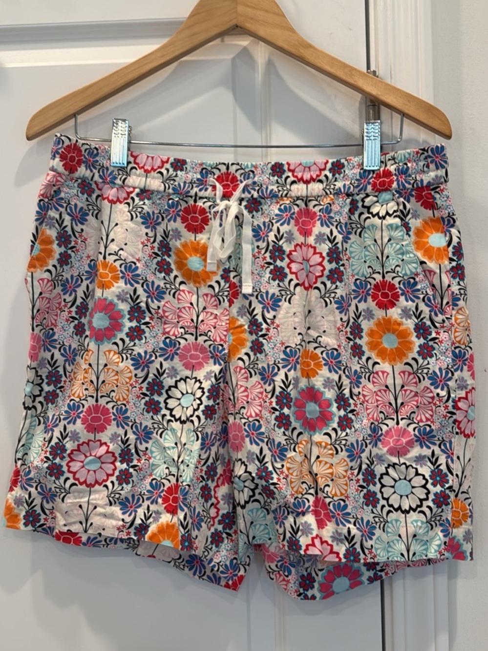 Talbots Floral Drawstring Bermuda Shorts - White, Pink, Orange, Blue